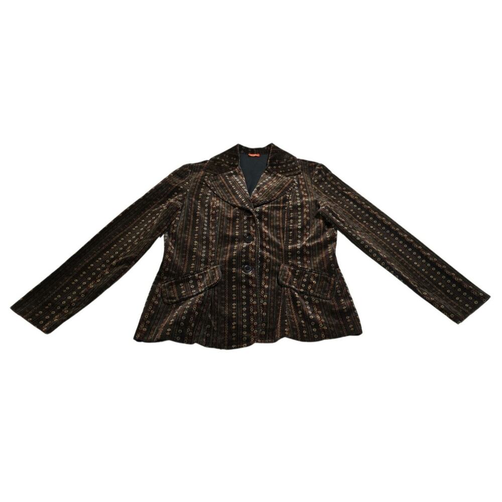 Lip Gloss Vintage Velvet Printed Button Blazer Jacket Floral Striped Fitted M